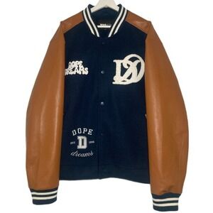 Fashion Nova Jacket Mens 2XL Dope Dreams Varsity Carpet Patches Navy Quilted